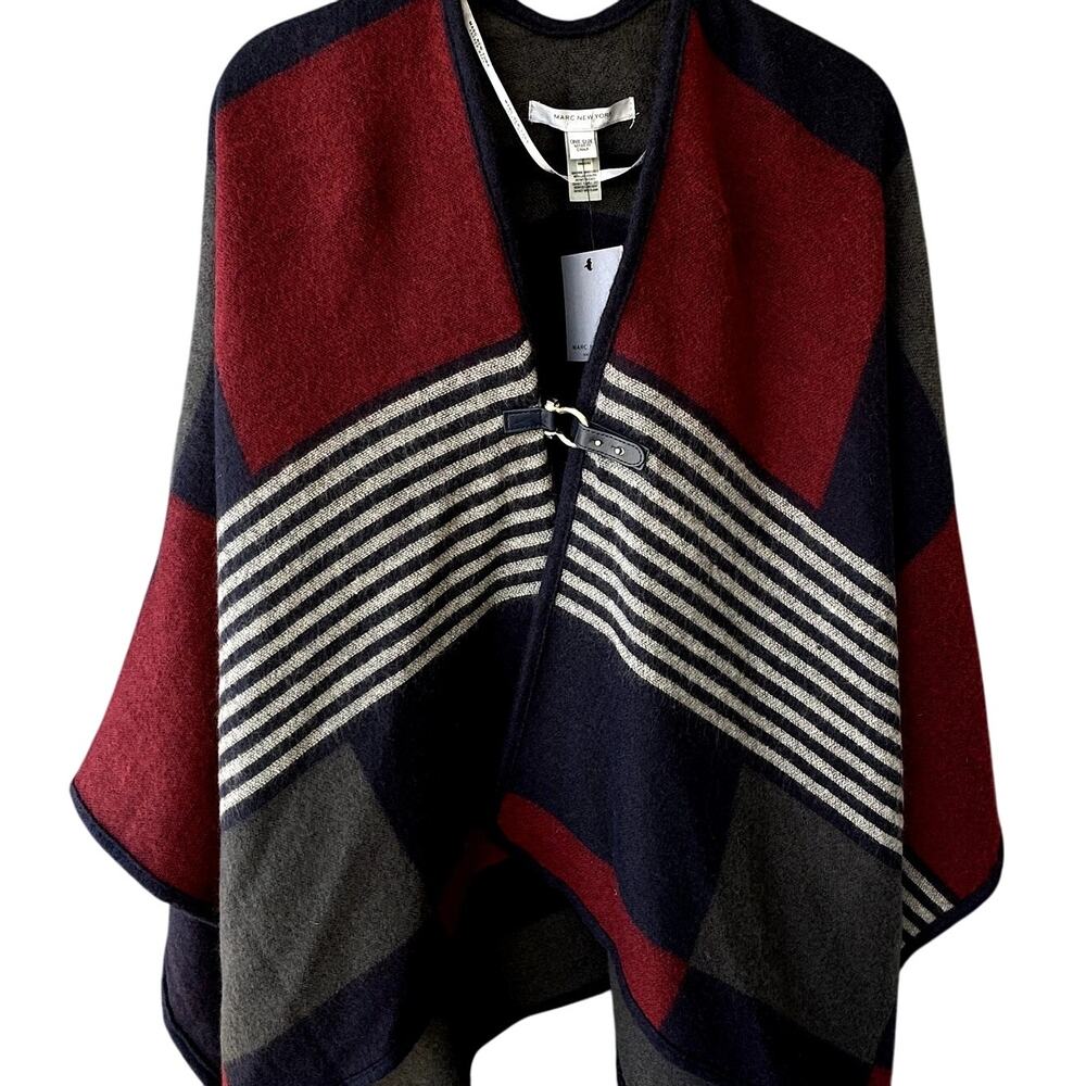 NWT Marc New York O/S Sweater Poncho w/ Metal Clasp Plaid Fall Cozecore Preppy